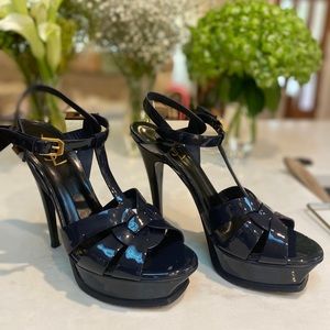 YSL Tribute Platform Sandal patent leather navy IT 38.5 /US 8